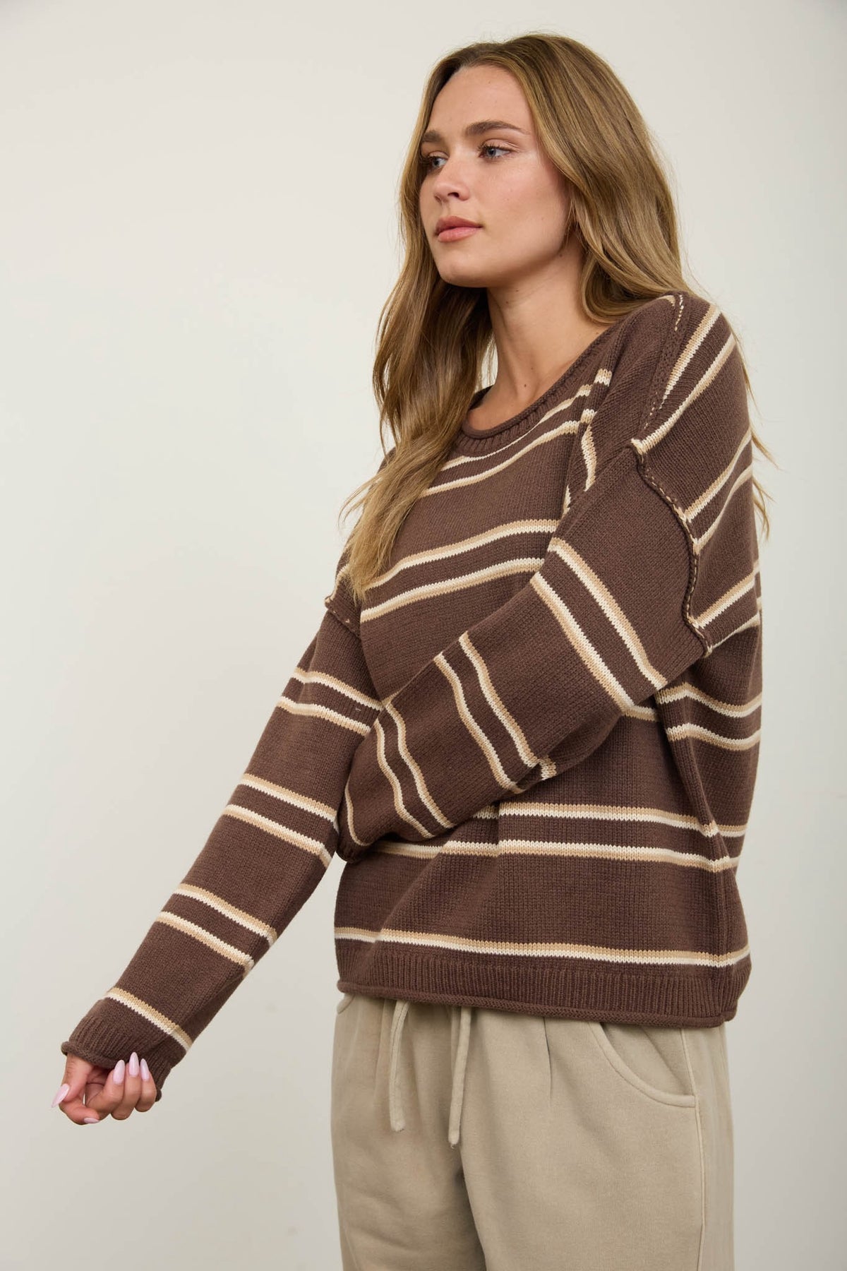 Brown Knit Pullover Sweater