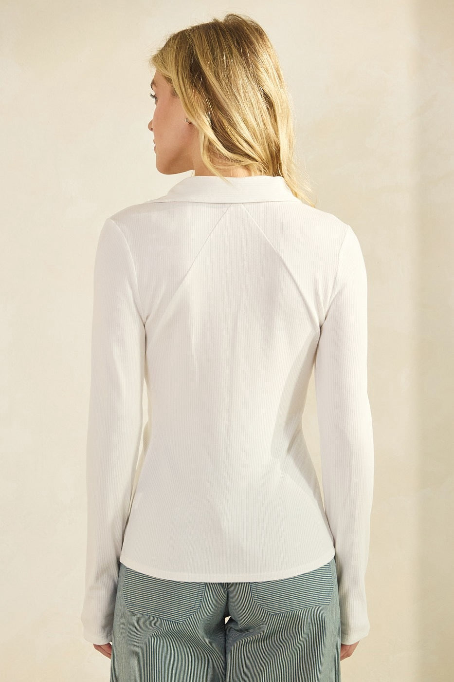 Ribbed Henley Collared Top