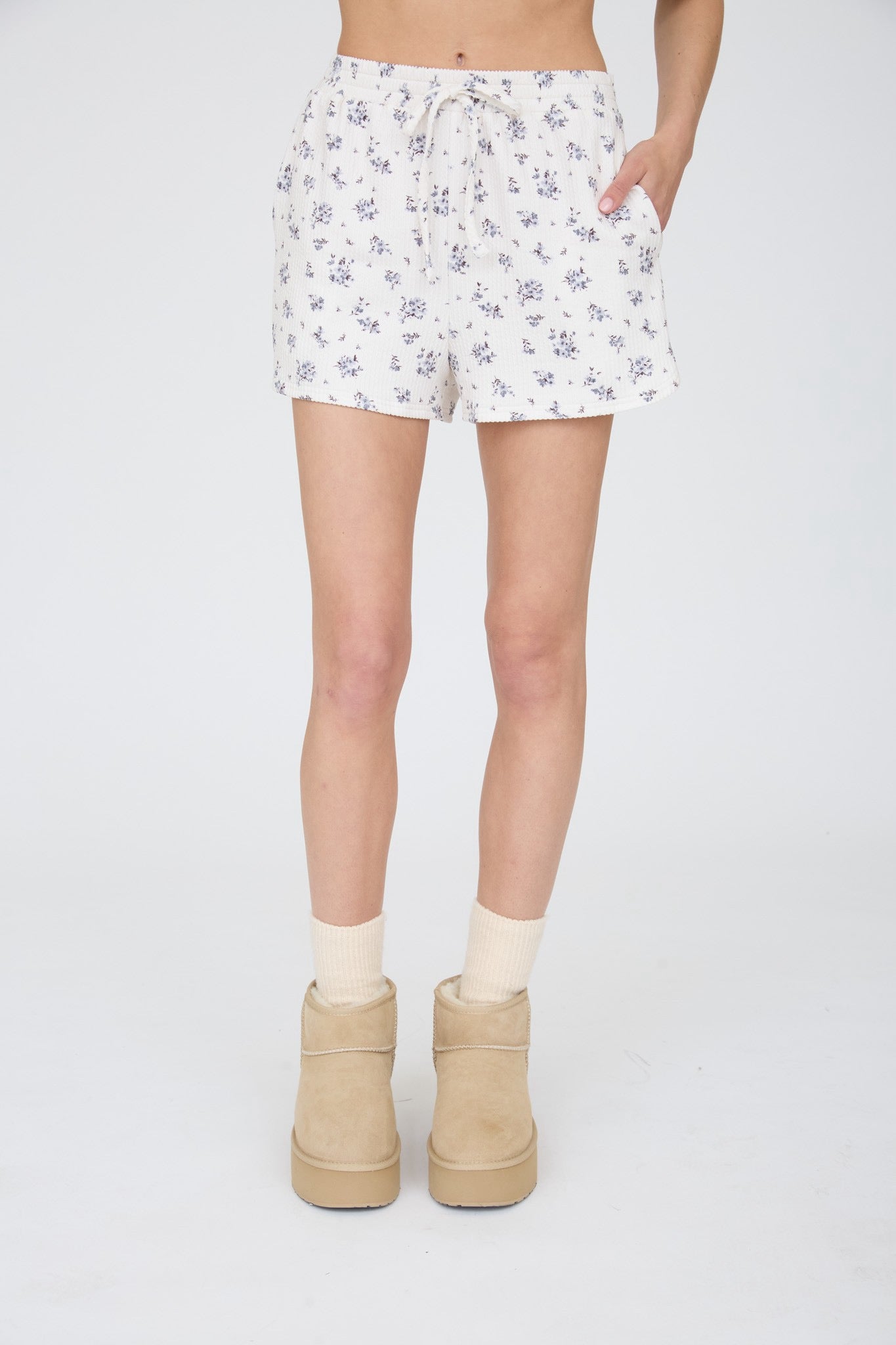 Ribbed Floral Lounge Shorts