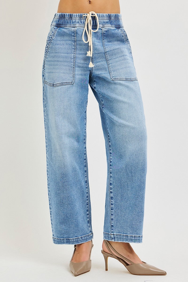 Risen Slouchy Barrel Denim Pull On Jeans