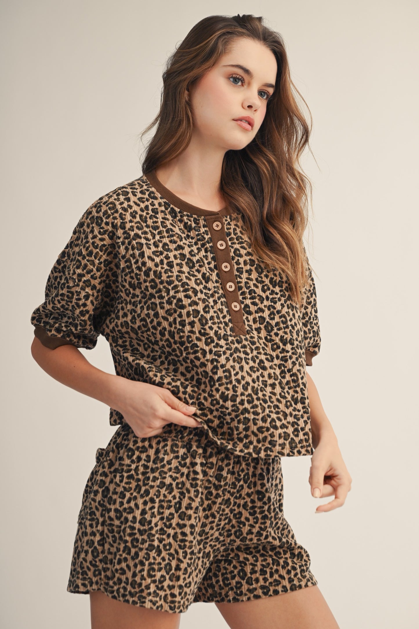 Vintage Leopard Henley Set