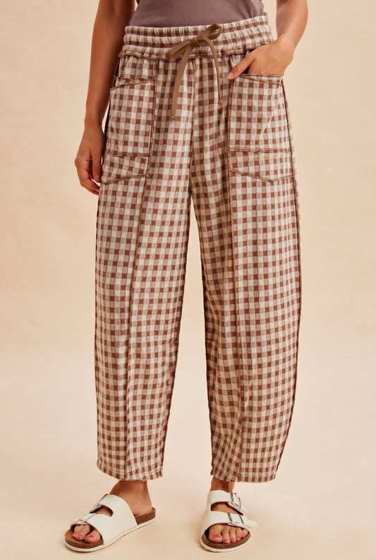 Soft Brushed Knit Barrel Check Pants