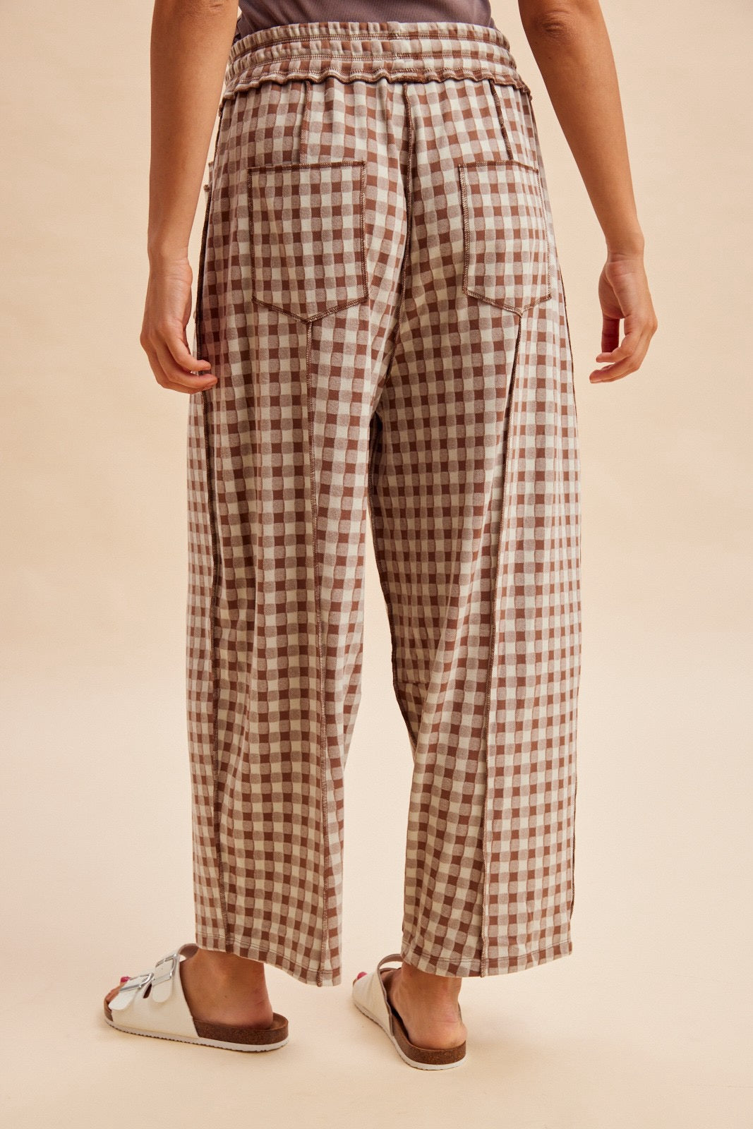 Soft Brushed Knit Barrel Check Pants