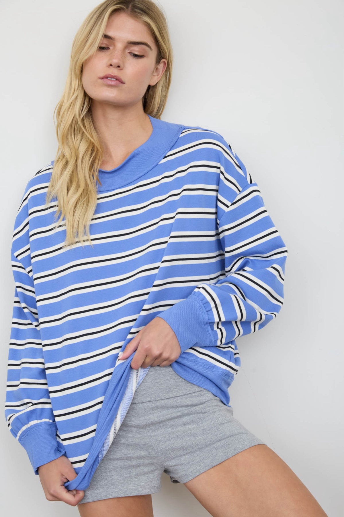 Blue Mock Neck Sweatshirt