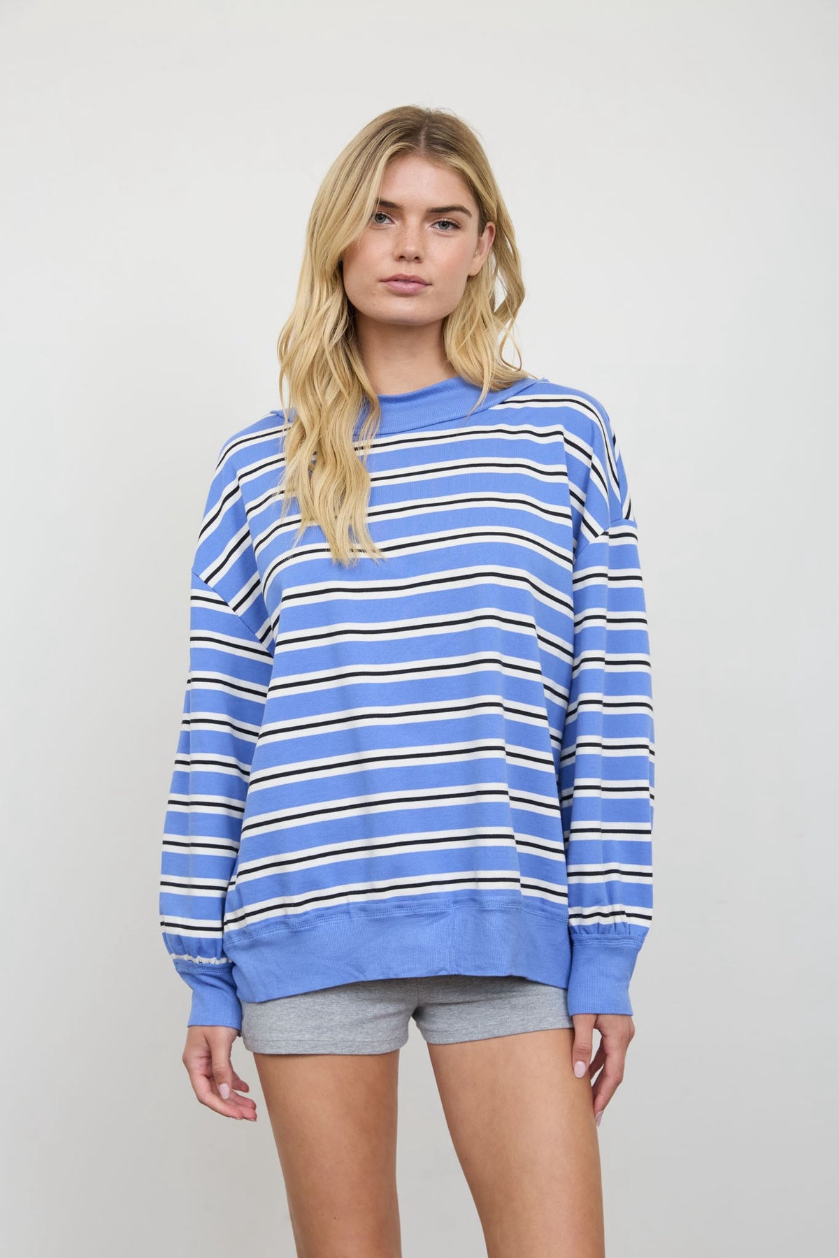 Blue Mock Neck Sweatshirt
