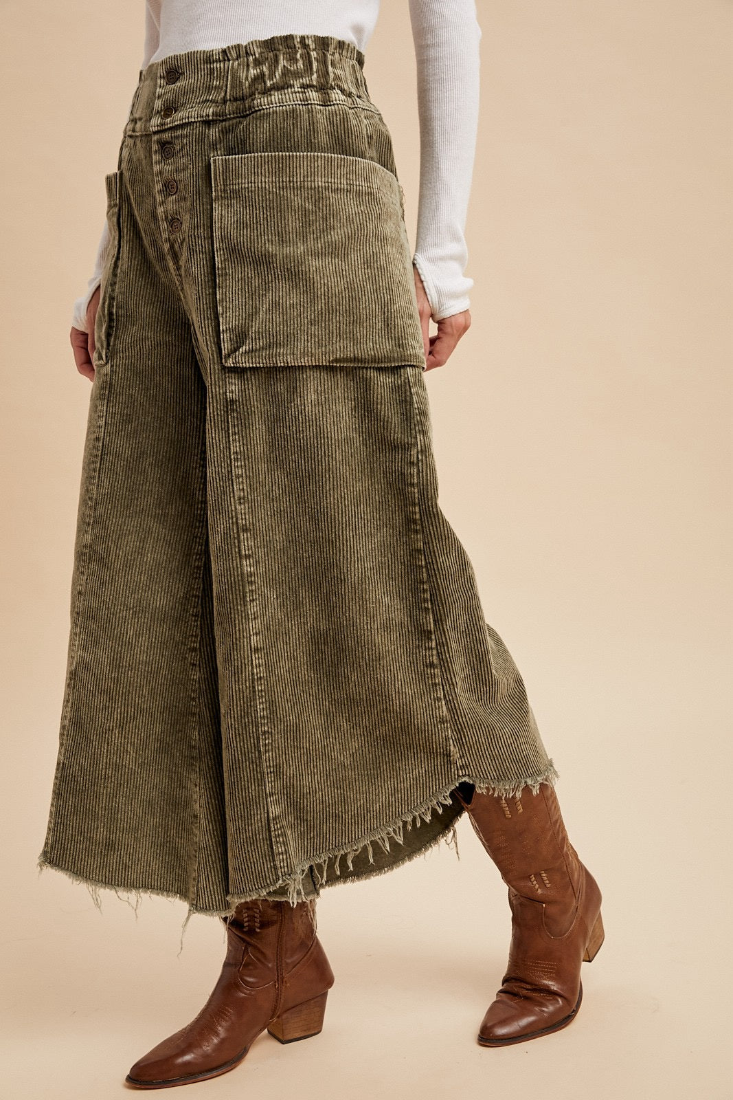 Olive Corduroy Wide Pants