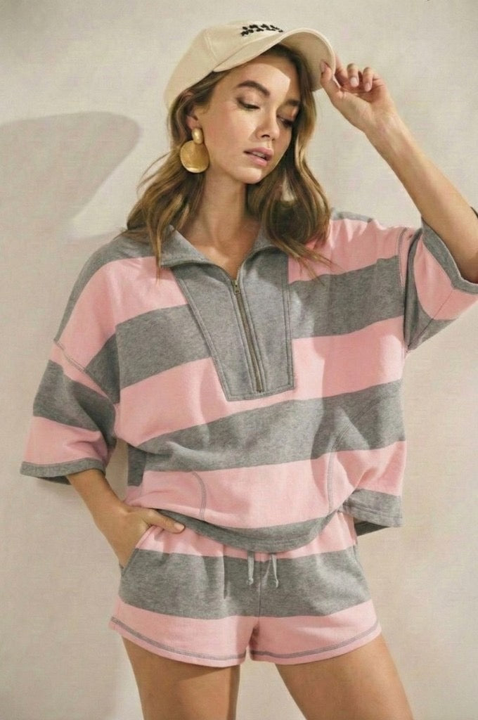 Stripe Half Zip Set