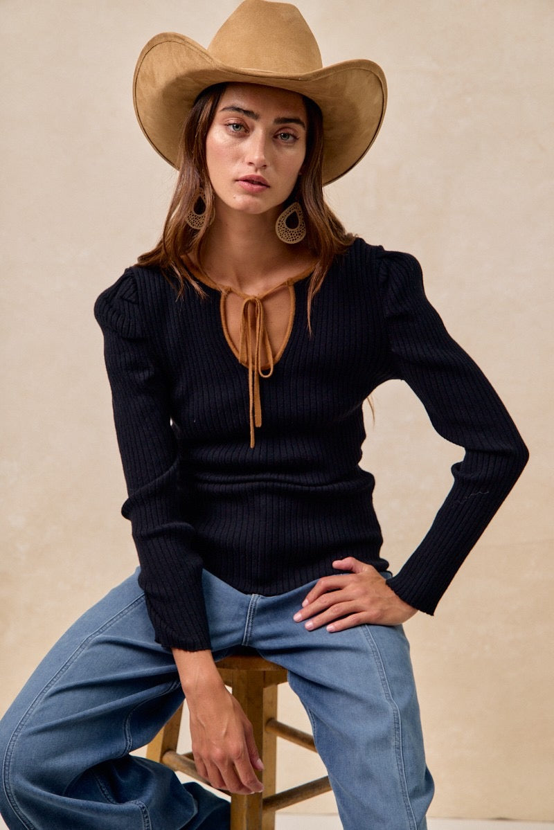 Ribbed Tie Sweater Top