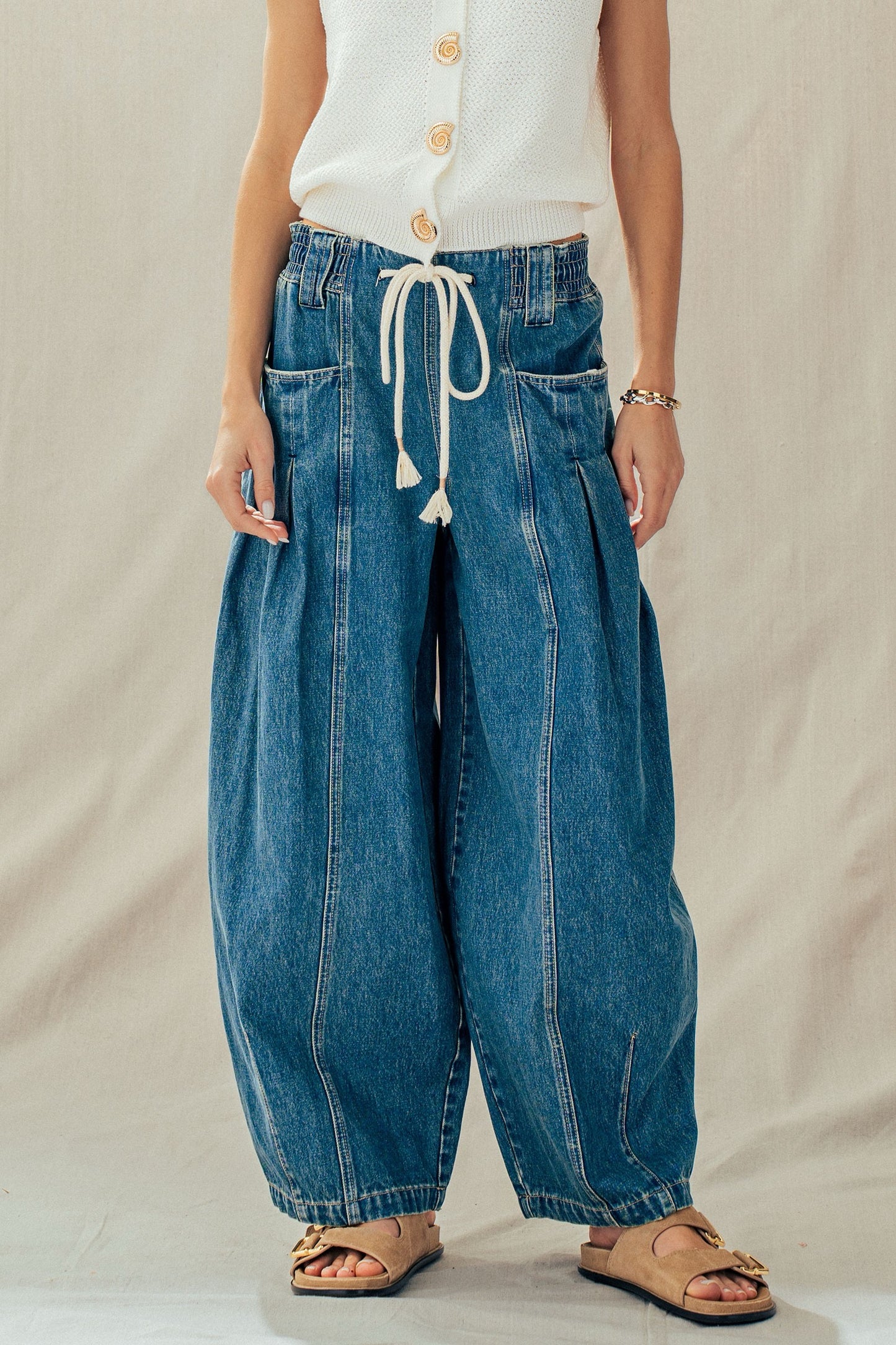 Denim Barrel Leg Pants