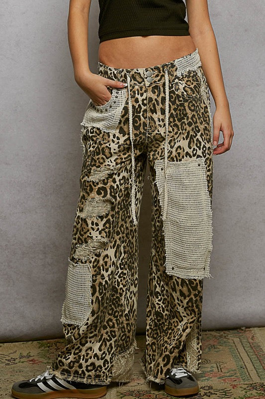 POL Sand Leopard Stud Detail Pants
