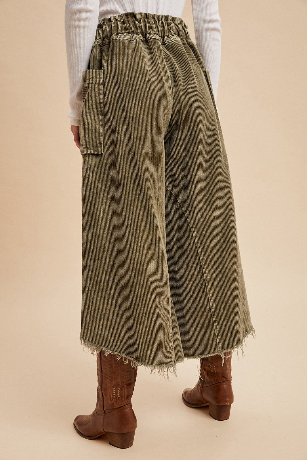 Olive Corduroy Wide Pants