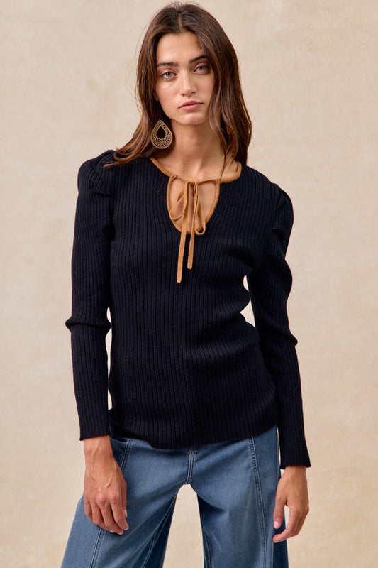 Ribbed Tie Sweater Top