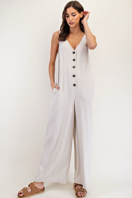 Pinstripe Buttonup Jumpsuit