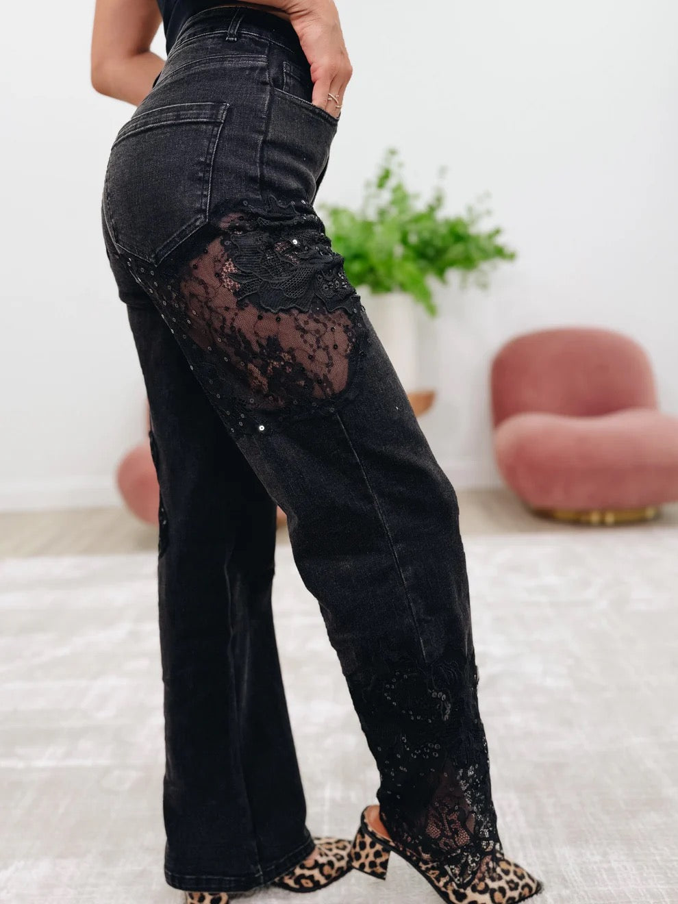 Lace Patch Straight Leg Denim