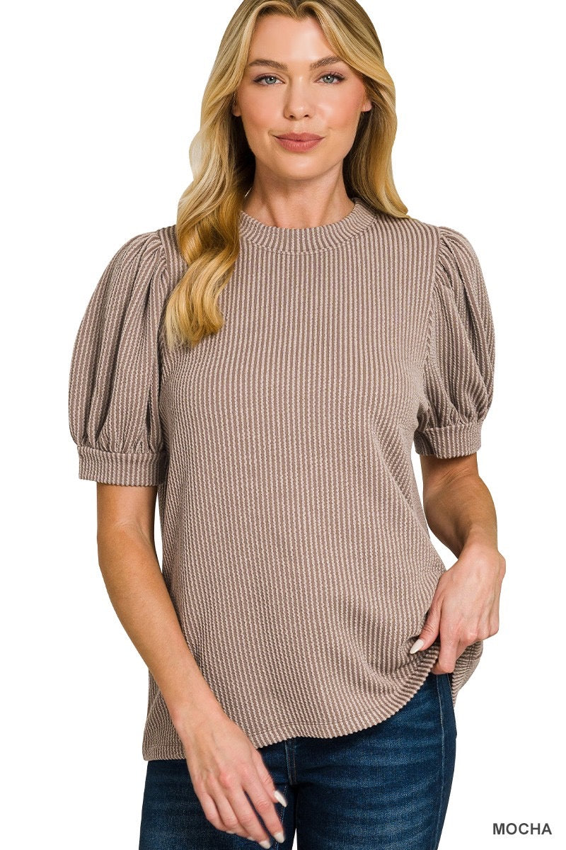 Ribbed Puff Sleeve Top