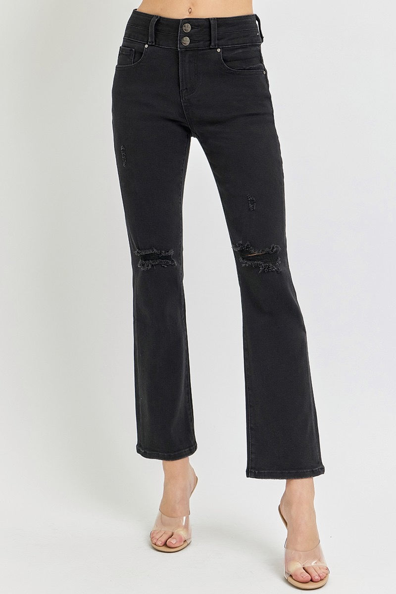 Risen Black Double Button Ankle Jeans