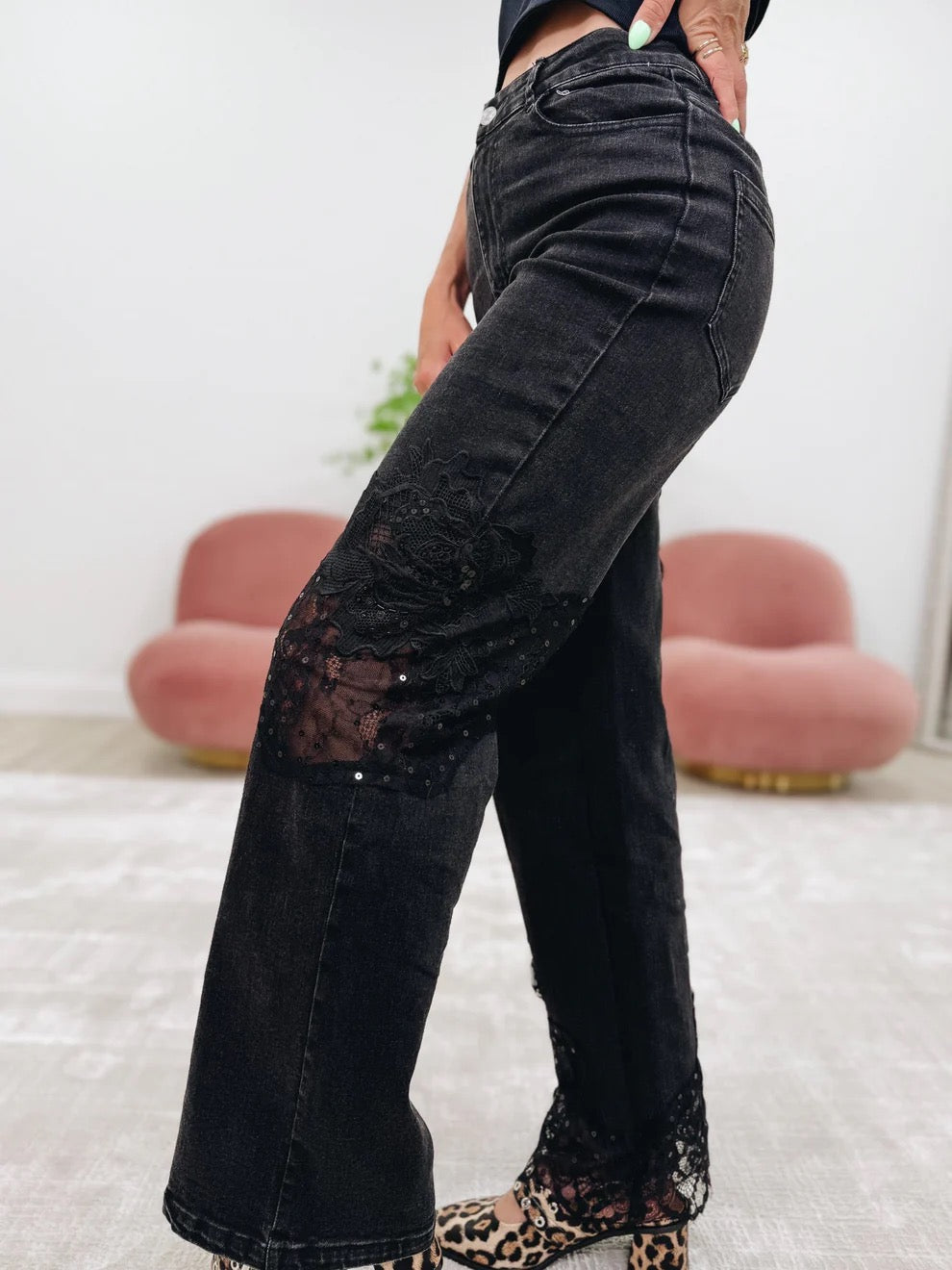 Lace Patch Straight Leg Denim