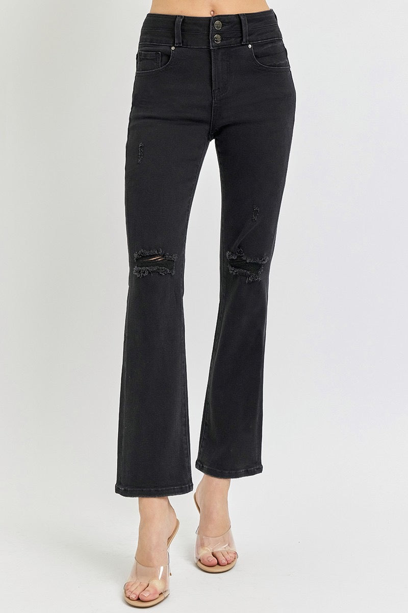 Risen Black Double Button Ankle Jeans