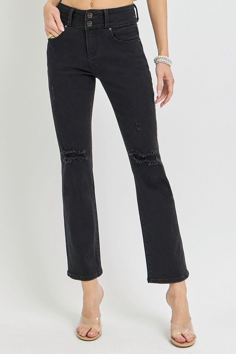 Risen Black Double Button Ankle Jeans