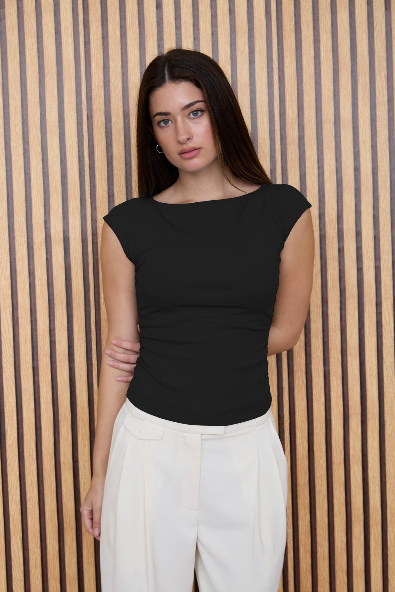 Boat Neck Ruched Side Tops