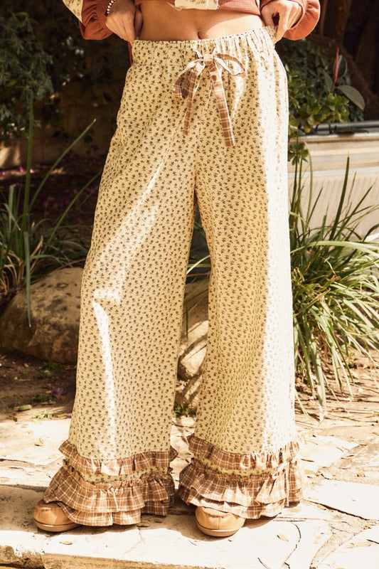 Floral Wide Leg Ruffle Pants