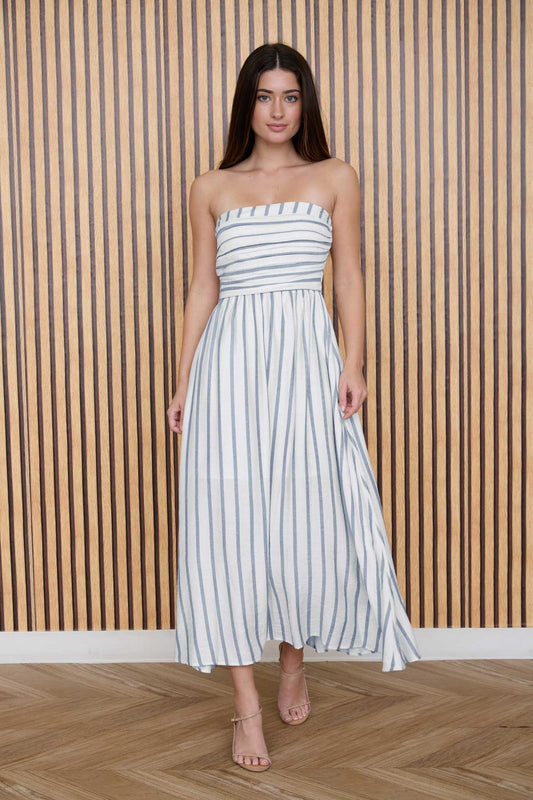 Pleated Strapless Midi Sundress