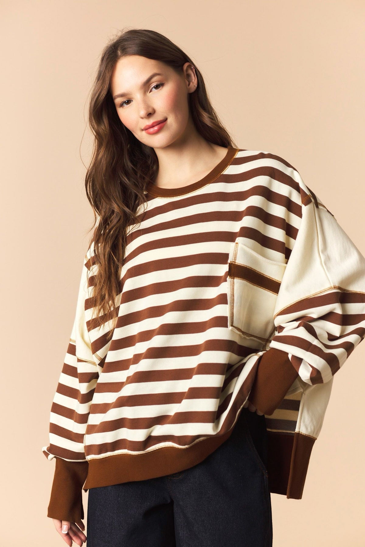 Chocolate Pocket Stripe Pullover
