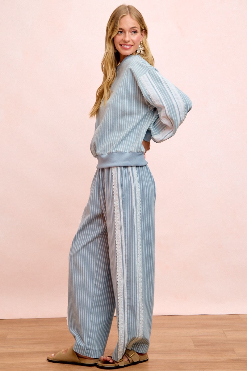 Denim and Lace Wide Pants