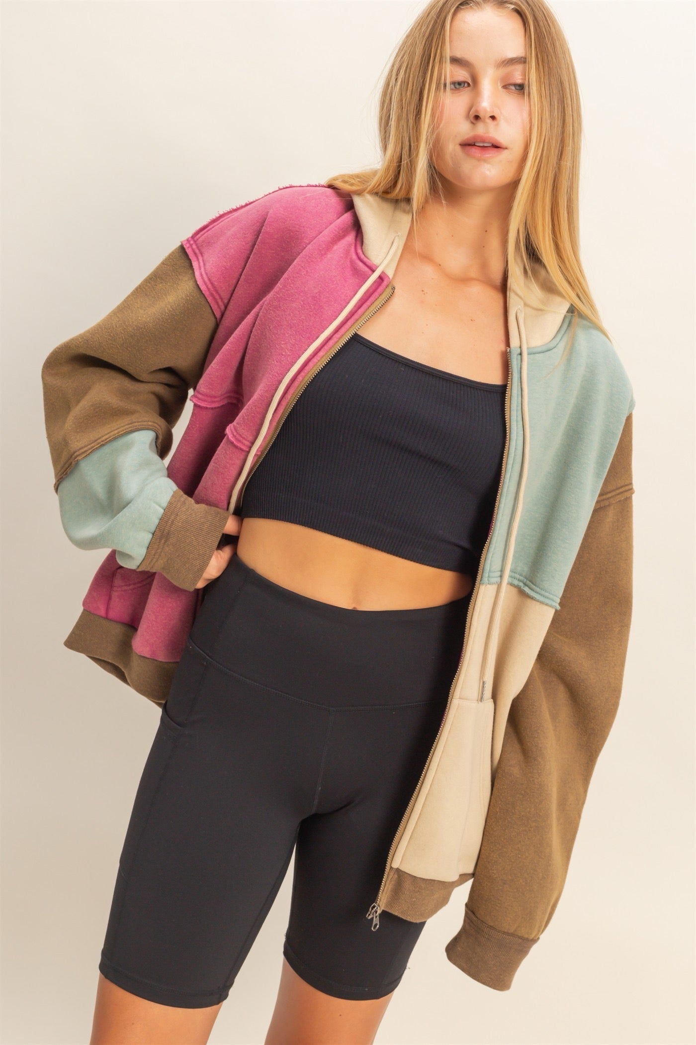 Colorblock Zip Up Sweatshirt