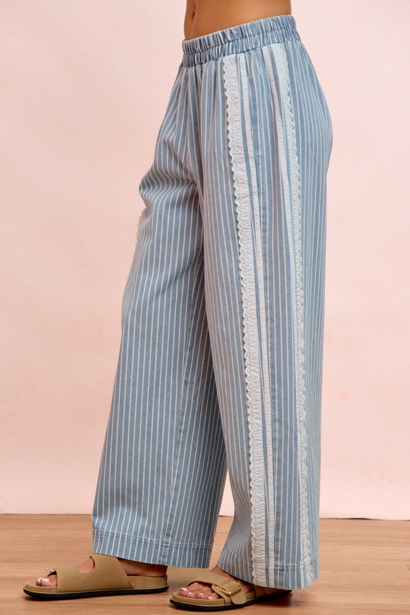 Denim and Lace Wide Pants