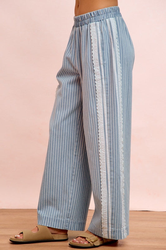 Denim and Lace Wide Pants