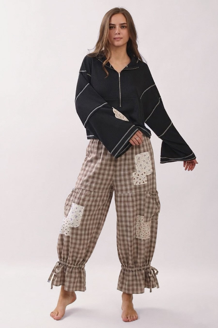 Gingham Tie Ankle Pants