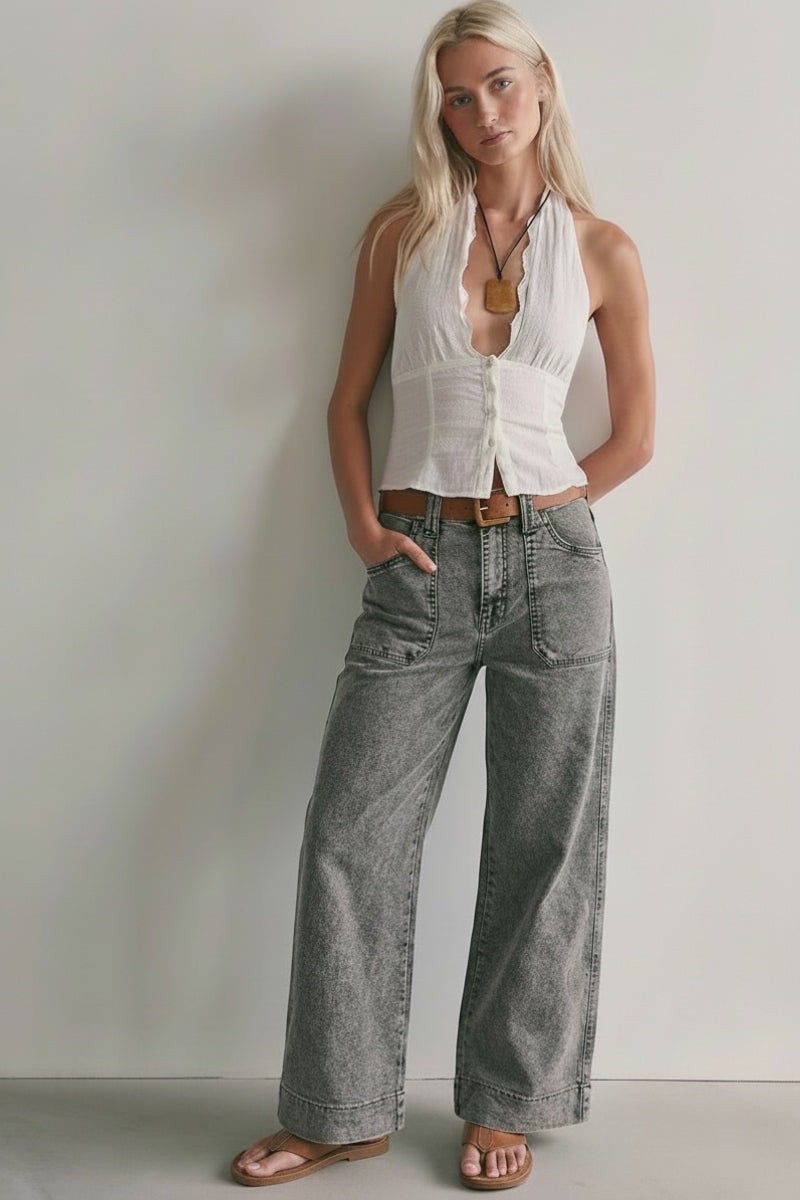 Grey Wash Palazzo Denim