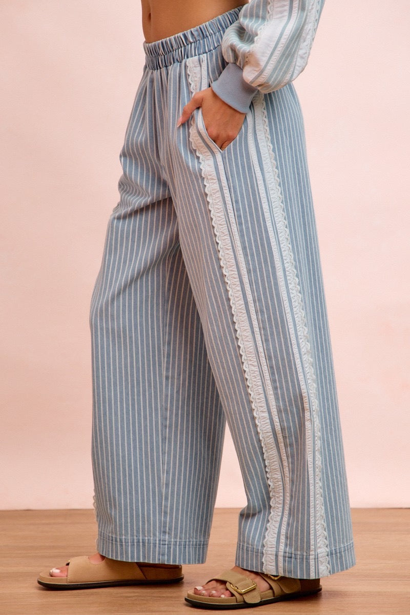Denim and Lace Wide Pants