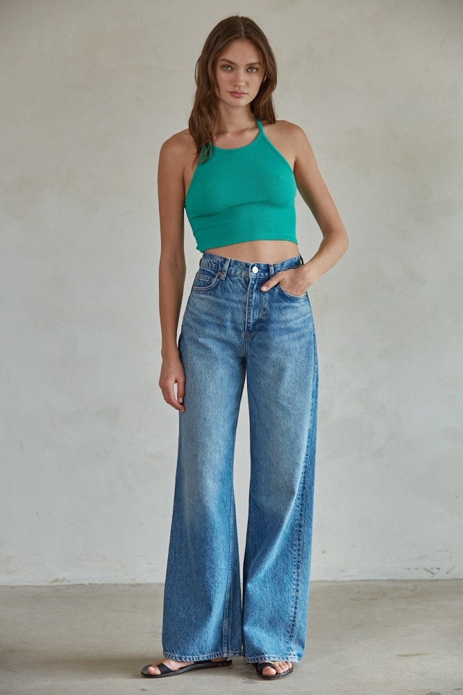 Ribbed Halter Crop Tank