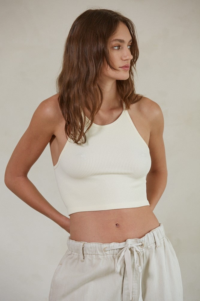 Ribbed Halter Crop Tank