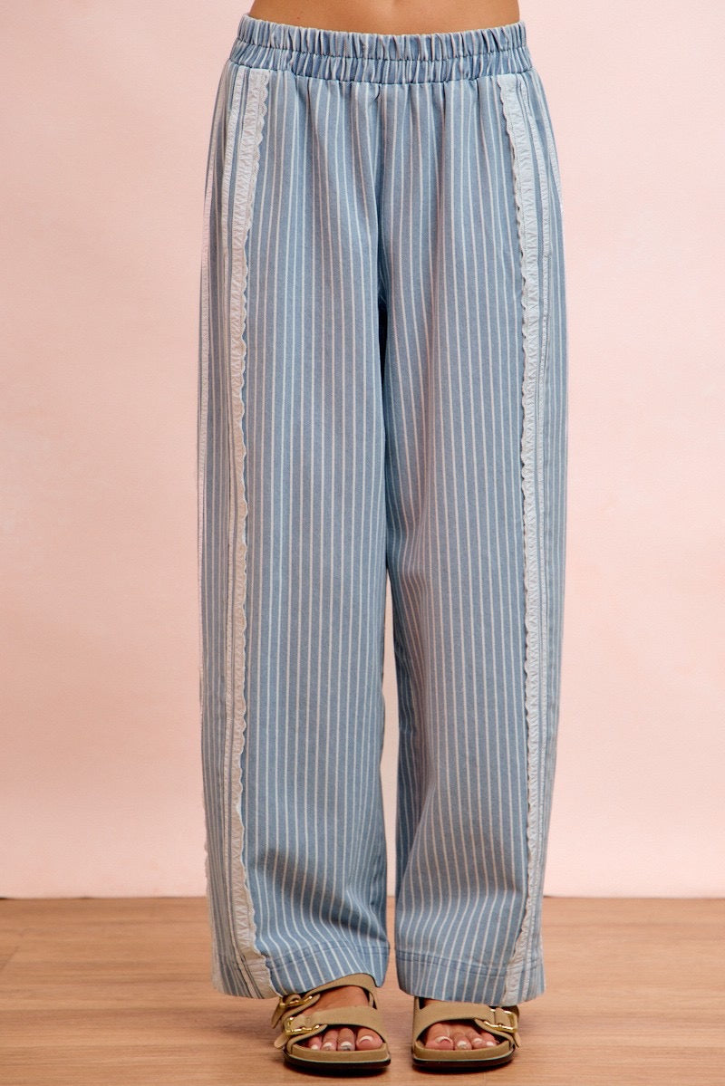 Denim and Lace Wide Pants
