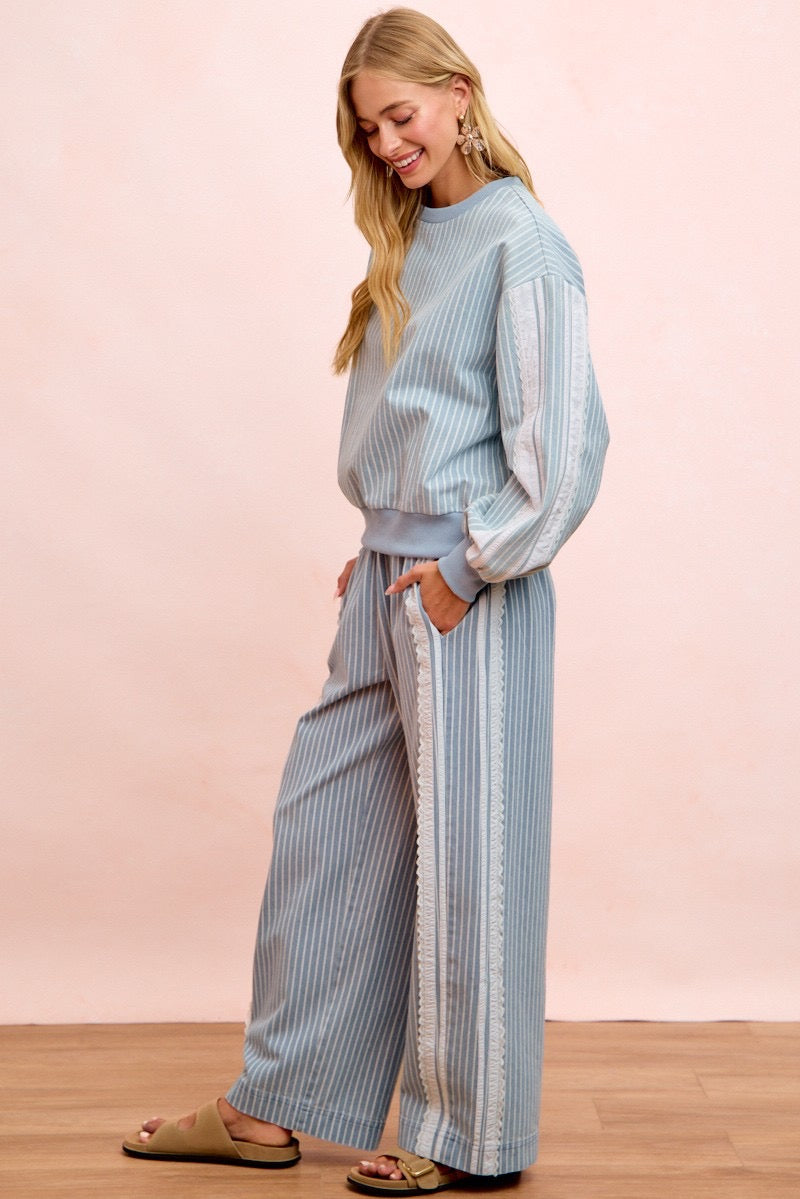 Denim and Lace Wide Pants