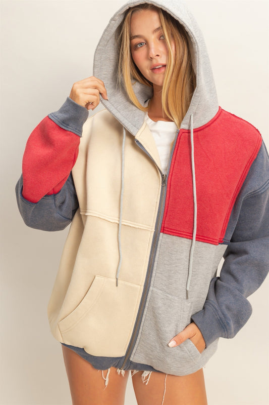 Colorblock Zip Up Sweatshirt
