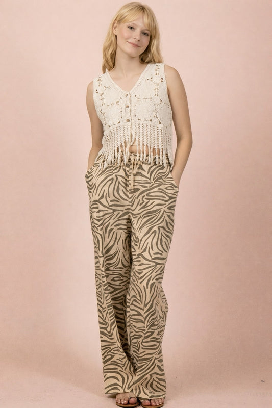 Zebra Linen Wide Pants