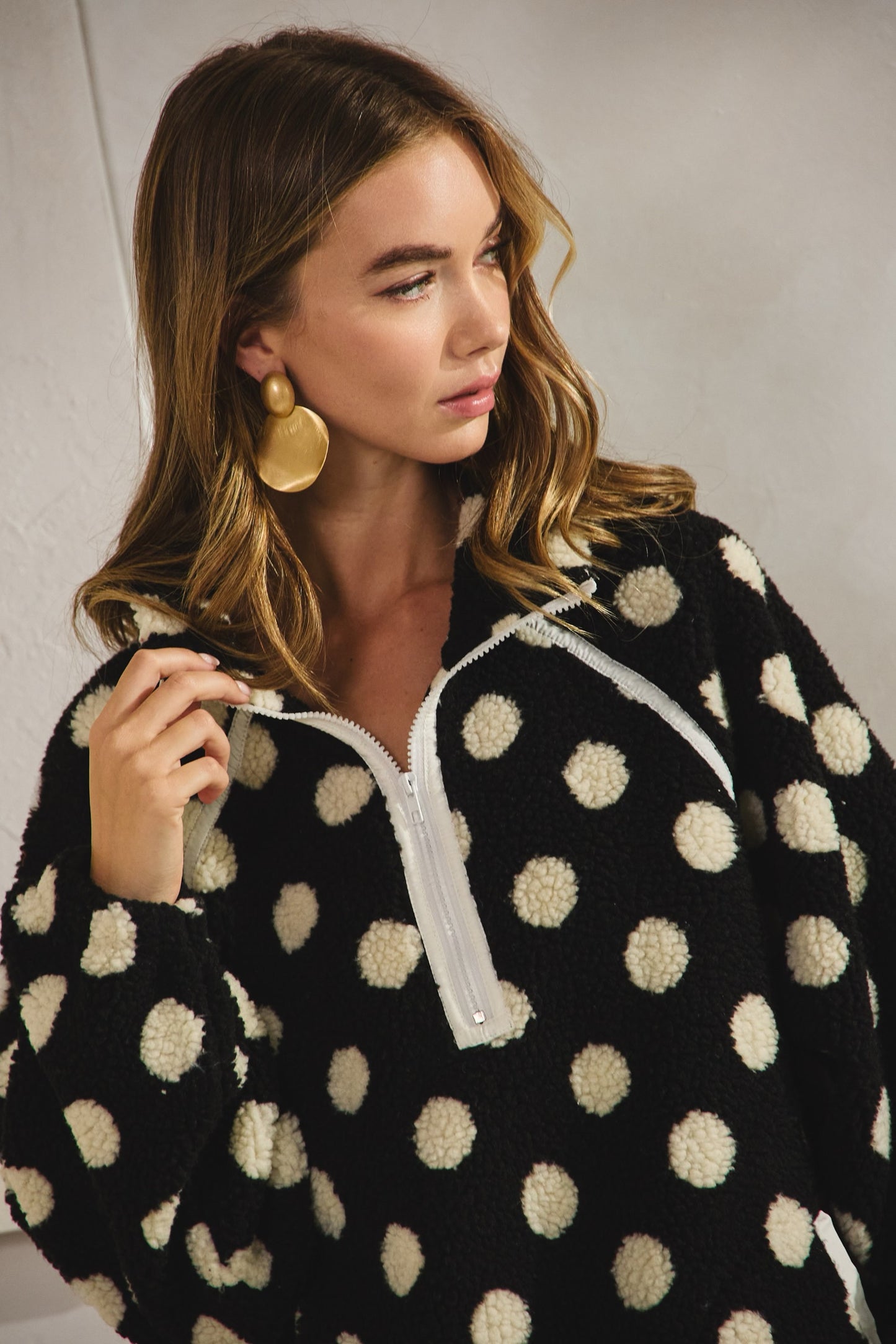 Polka Dot Half Zip Pullover