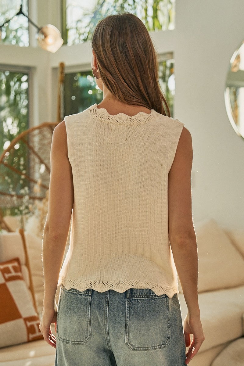 Button Down Embroidered Vest/Top