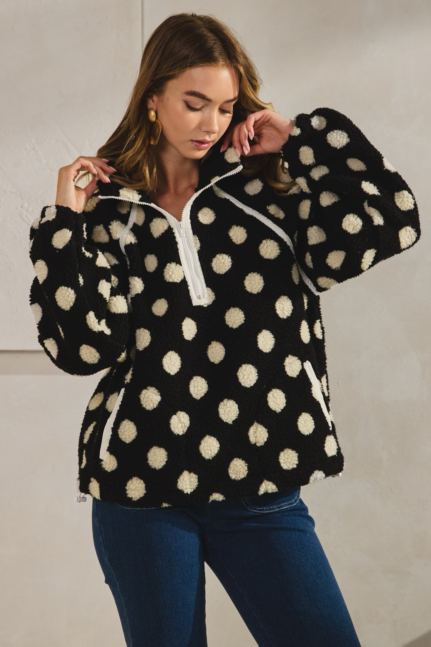 Polka Dot Half Zip Pullover