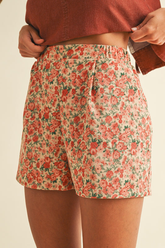 Floral Corduroy Shorts