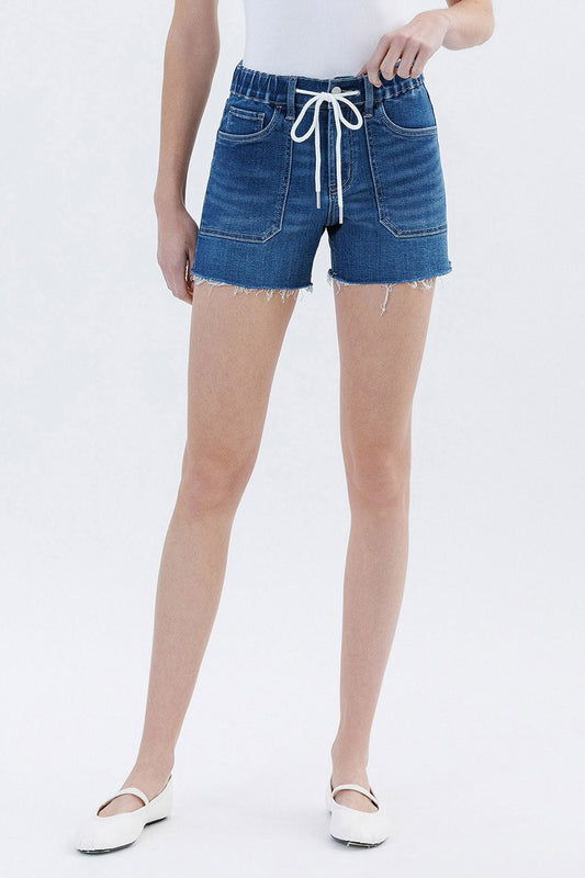 Dark Wash Drawstring Denim Shorts