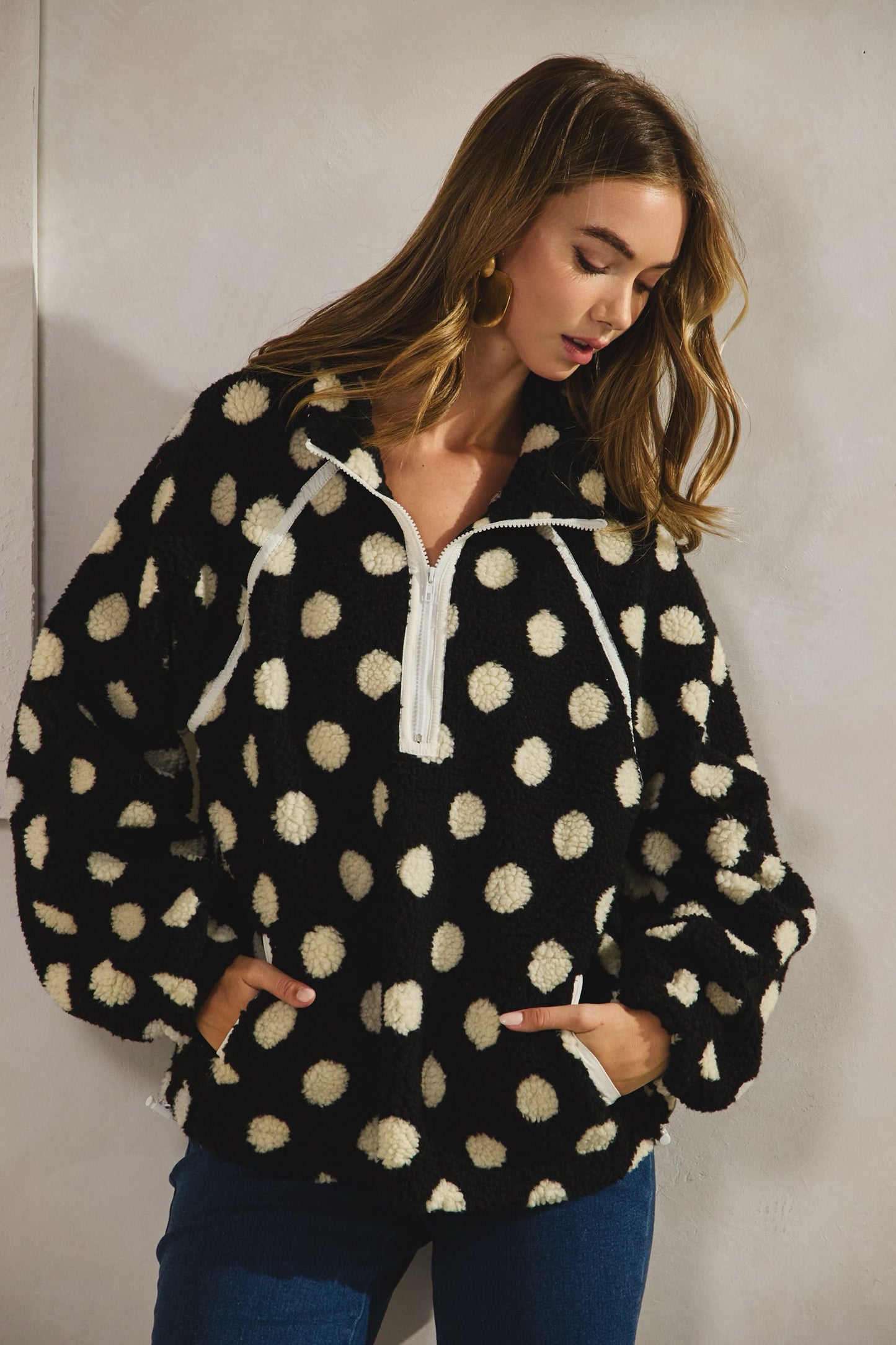 Polka Dot Half Zip Pullover