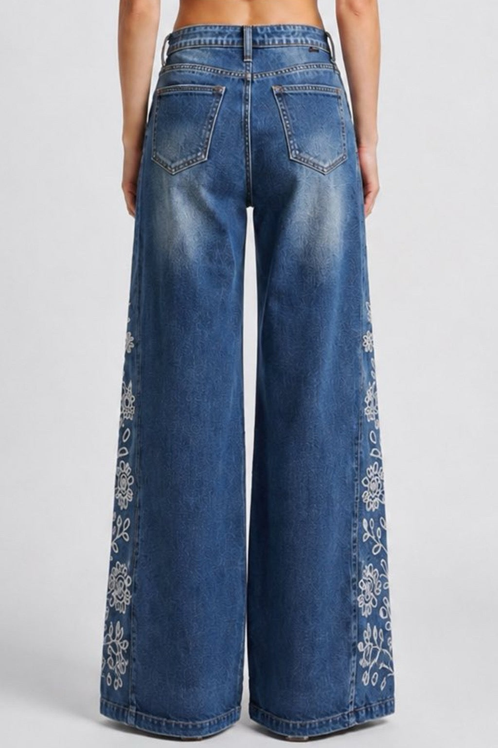 Saige Embroidered Wide Leg Denim