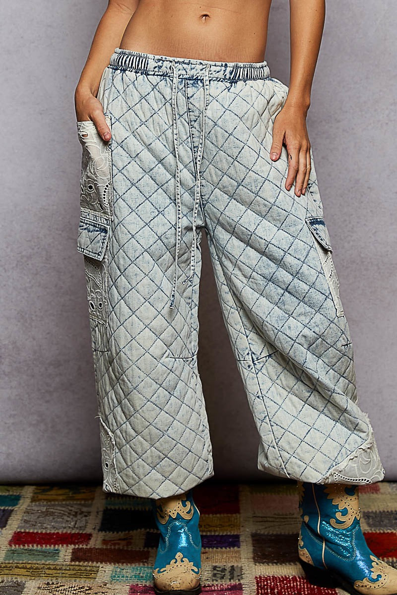POL Quilted Denim Jogger Pants