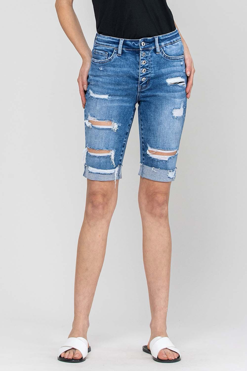 Distressed Denim Bermuda Shorts