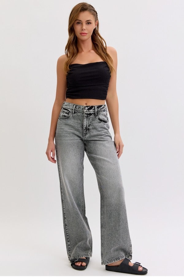 Grey Wash Wide Leg Denim